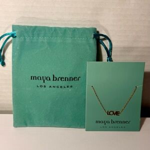 Maya Brenner LOVE Necklace Gold-Plated NWT w/ Pouch Asymmetrical Letter